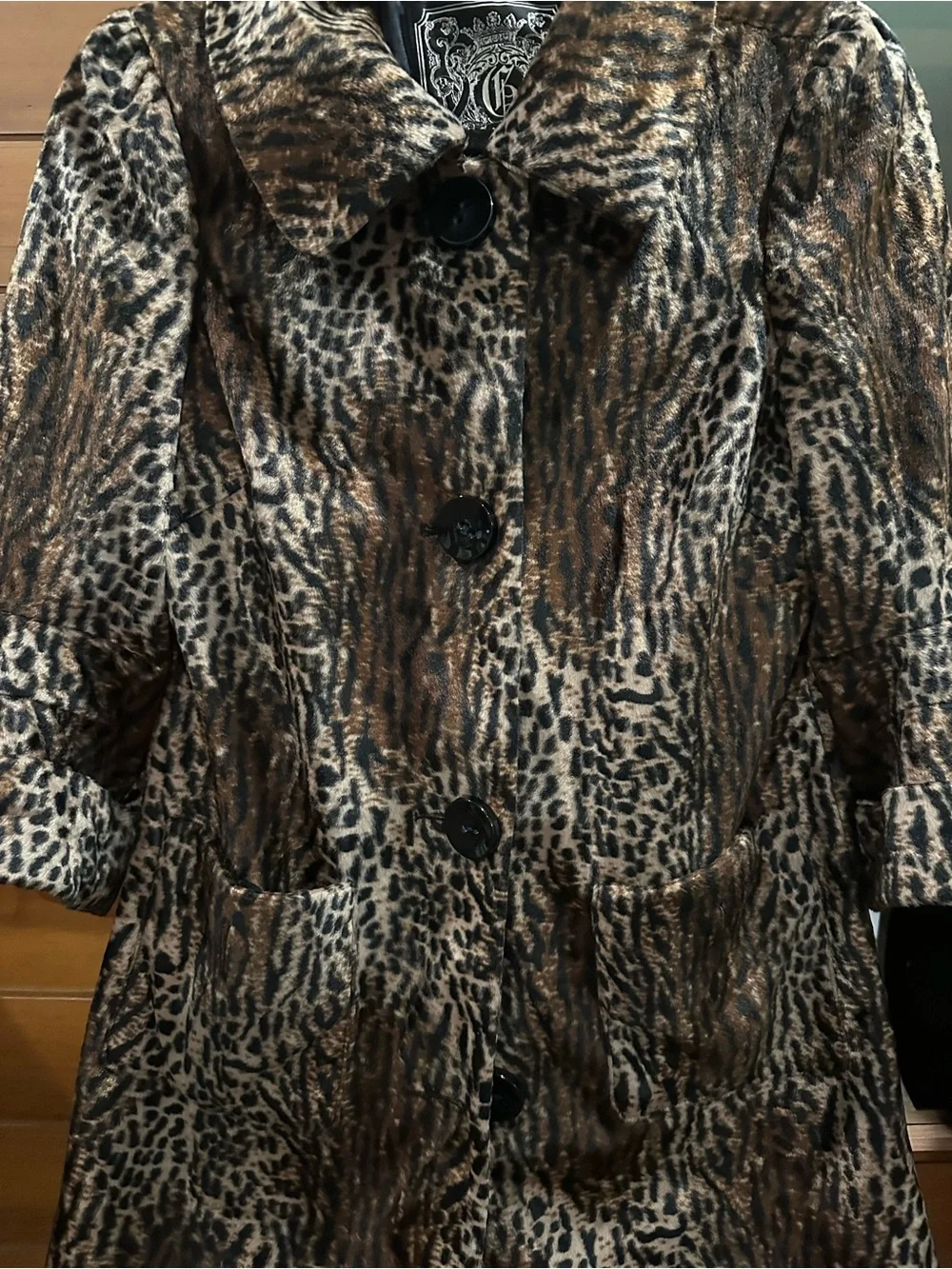 Guess Brown & Cream Animal-Print Trench Coat